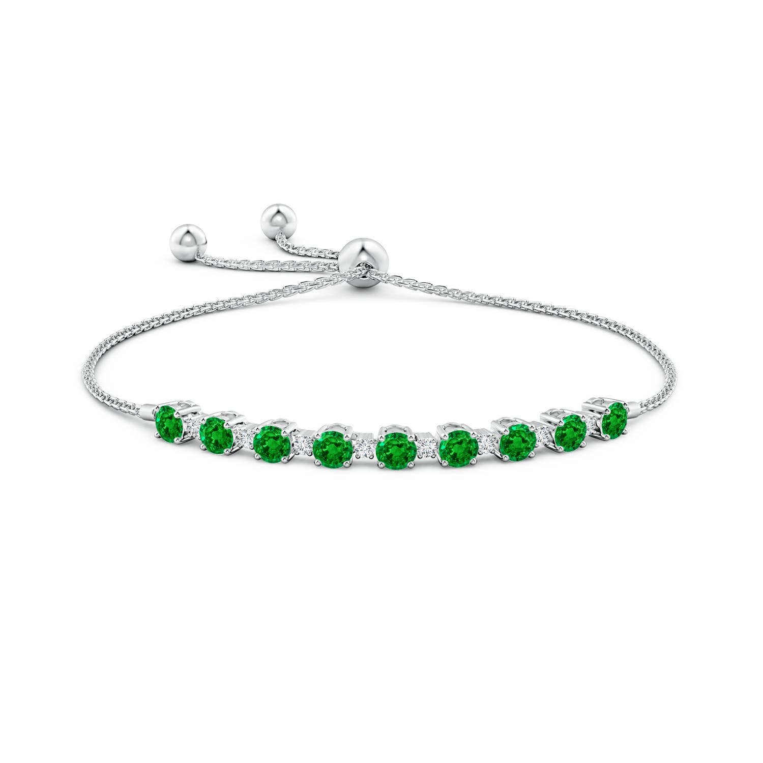 4mm AAAA Emerald and Diamond Tennis Bolo Bracelet in White Gold