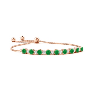 5mm AA Emerald and Diamond Tennis Bolo Bracelet in 9K Rose Gold