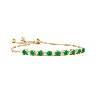 5mm AA Emerald and Diamond Tennis Bolo Bracelet in 9K Yellow Gold