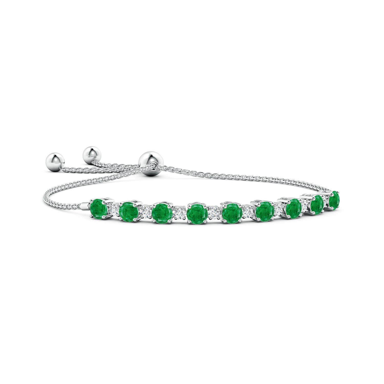 5mm AA Emerald and Diamond Tennis Bolo Bracelet in White Gold