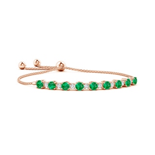 5mm AAA Emerald and Diamond Tennis Bolo Bracelet in Rose Gold