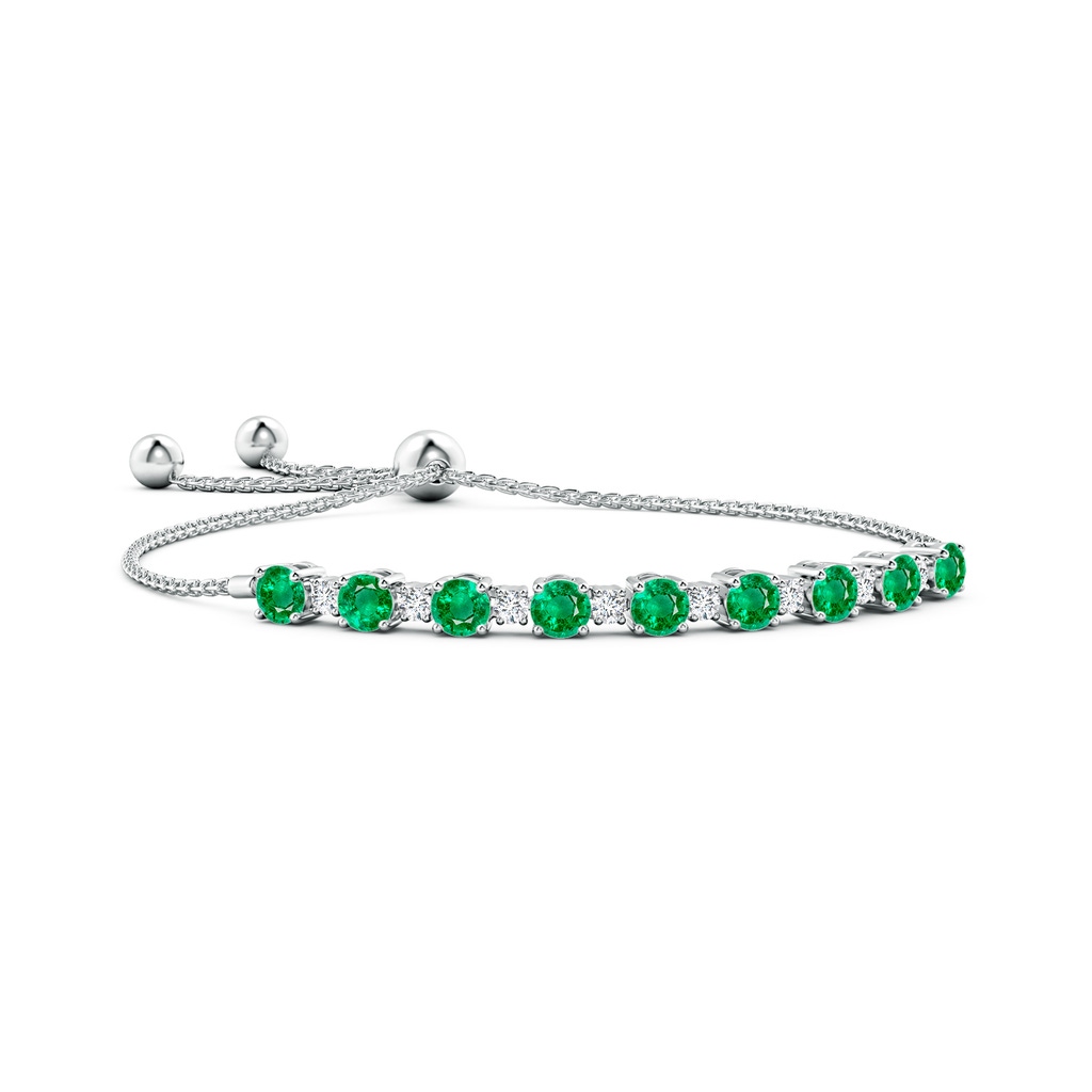 5mm AAA Emerald and Diamond Tennis Bolo Bracelet in White Gold