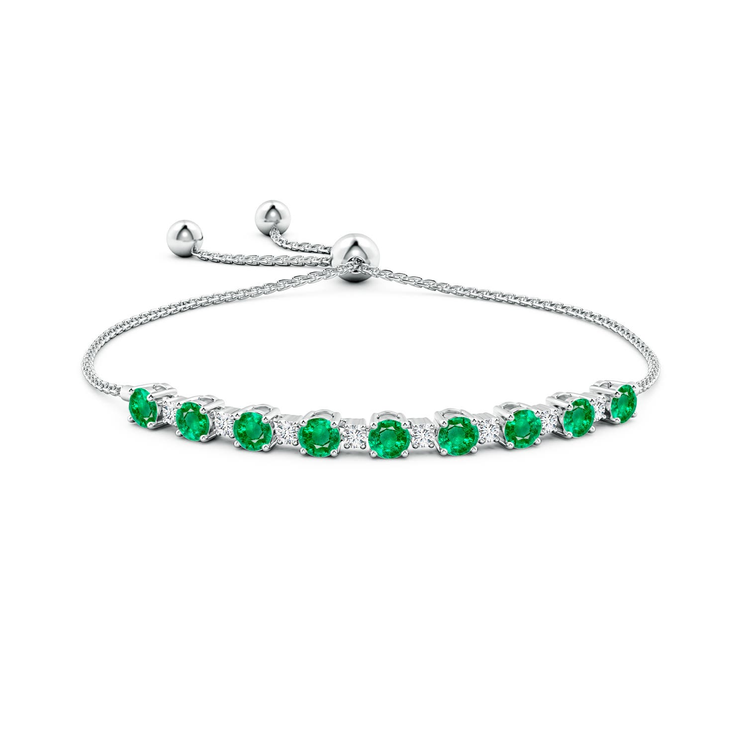 5mm AAA Emerald and Diamond Tennis Bolo Bracelet in White Gold