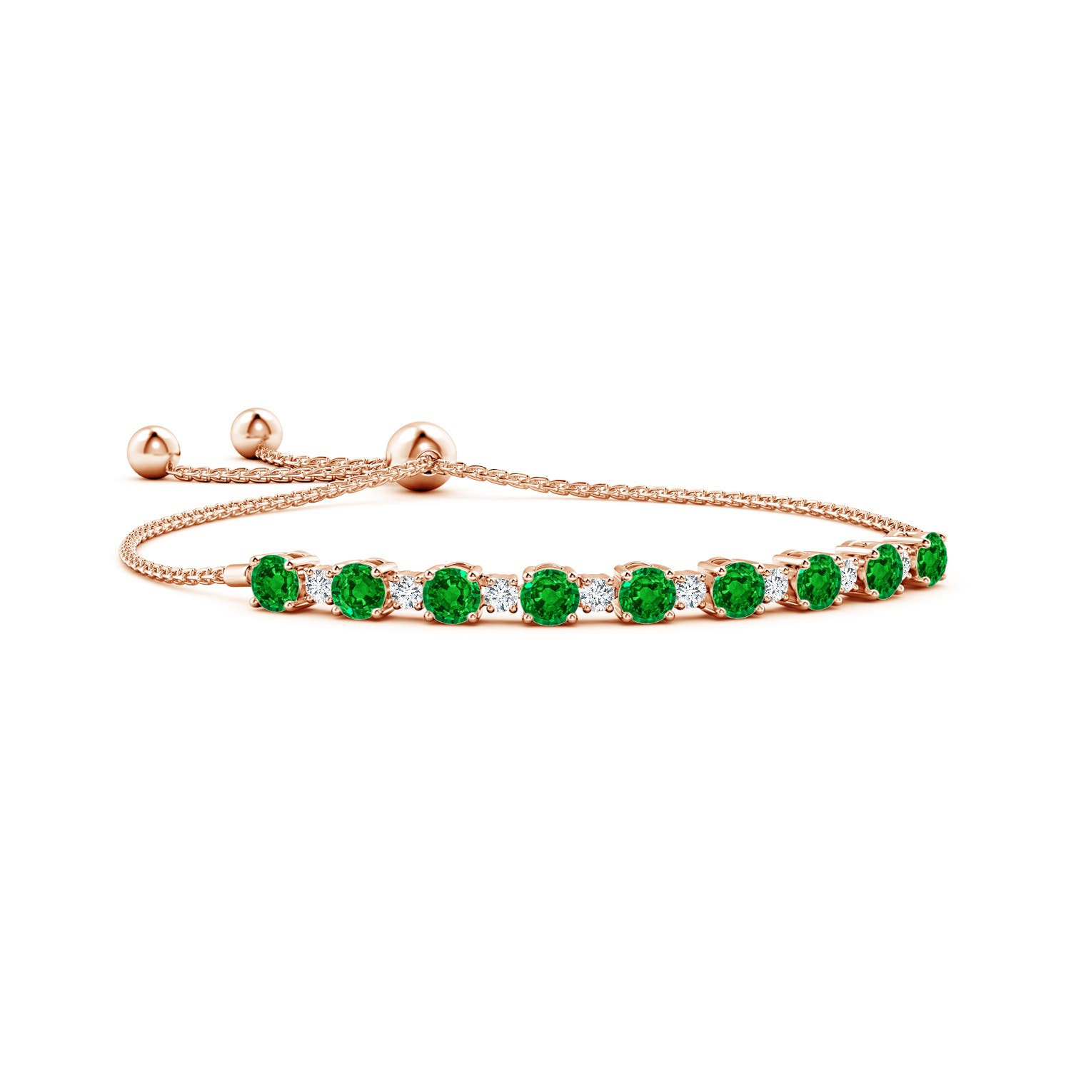 5mm AAAA Emerald and Diamond Tennis Bolo Bracelet in Rose Gold