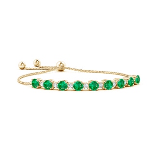 6mm AAA Emerald and Diamond Tennis Bolo Bracelet in Yellow Gold