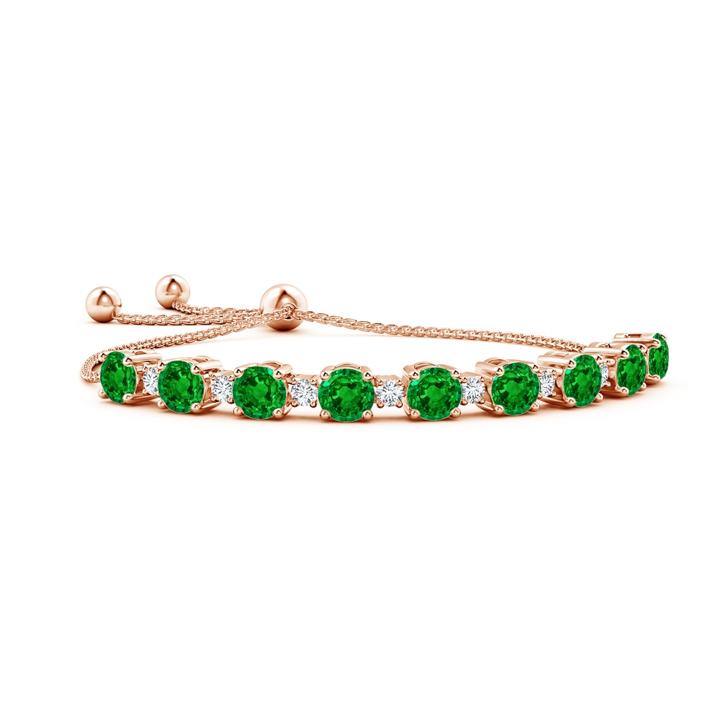 7mm AAAA Emerald and Diamond Tennis Bolo Bracelet in 10K Rose Gold