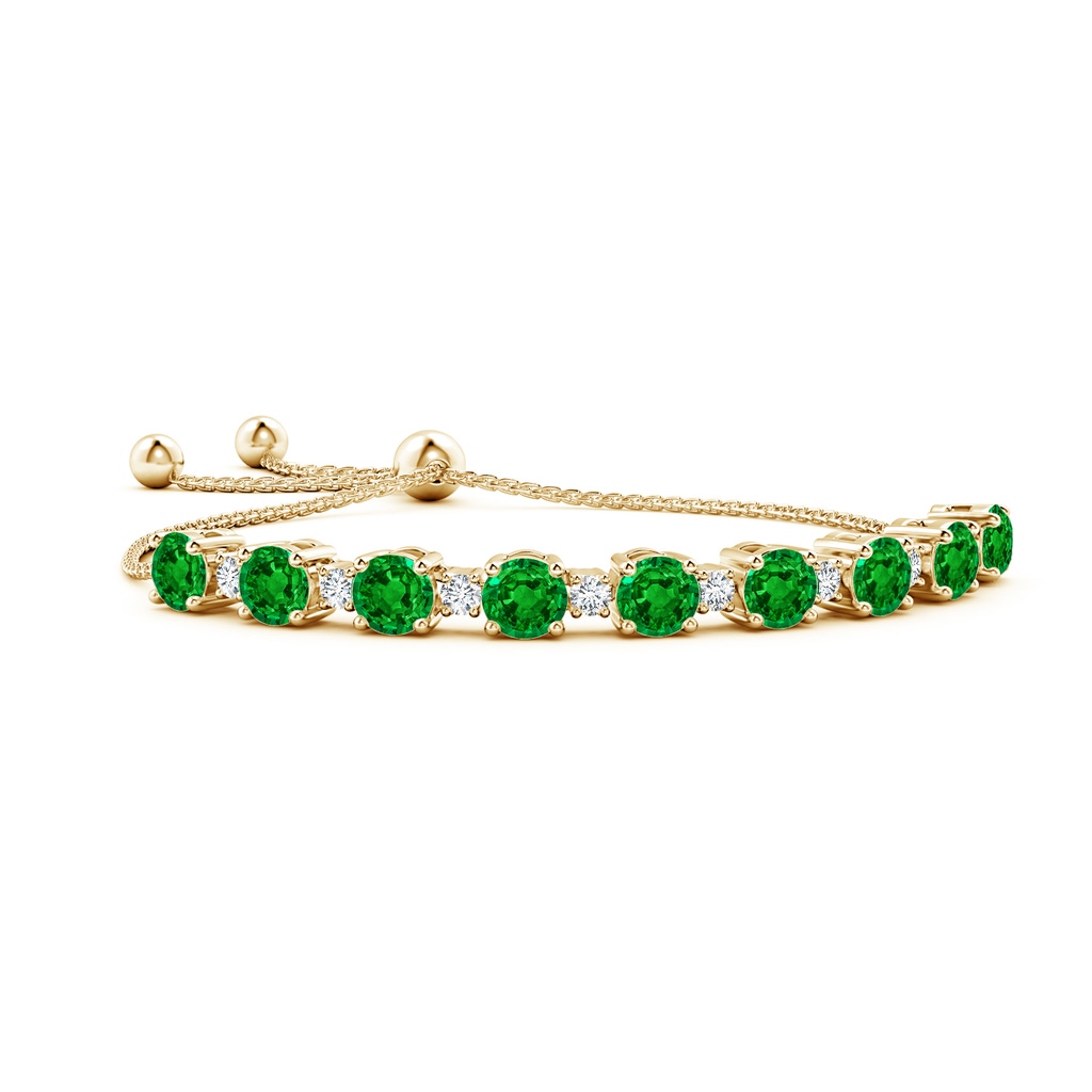 7mm AAAA Emerald and Diamond Tennis Bolo Bracelet in 10K Yellow Gold