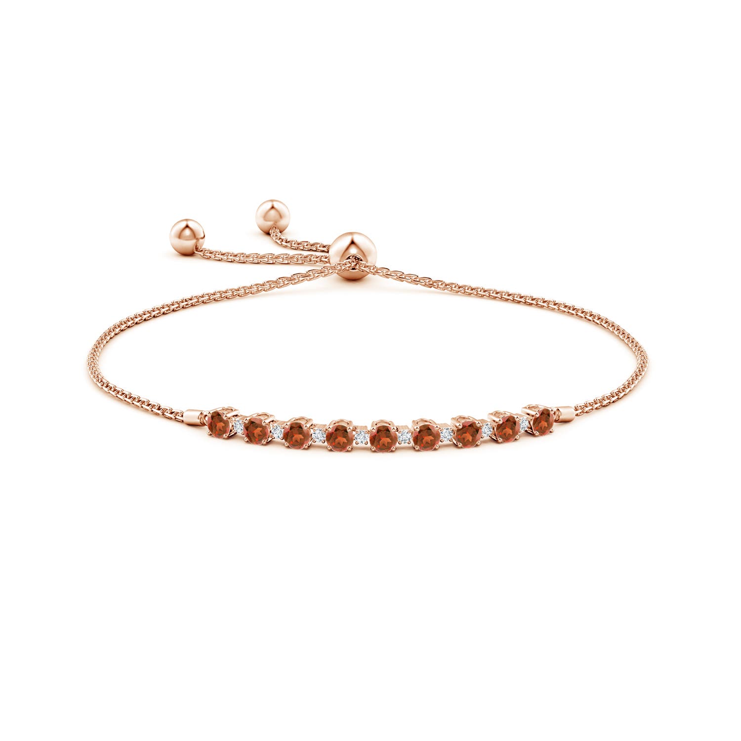 3mm A Garnet and Diamond Tennis Bolo Bracelet in Rose Gold