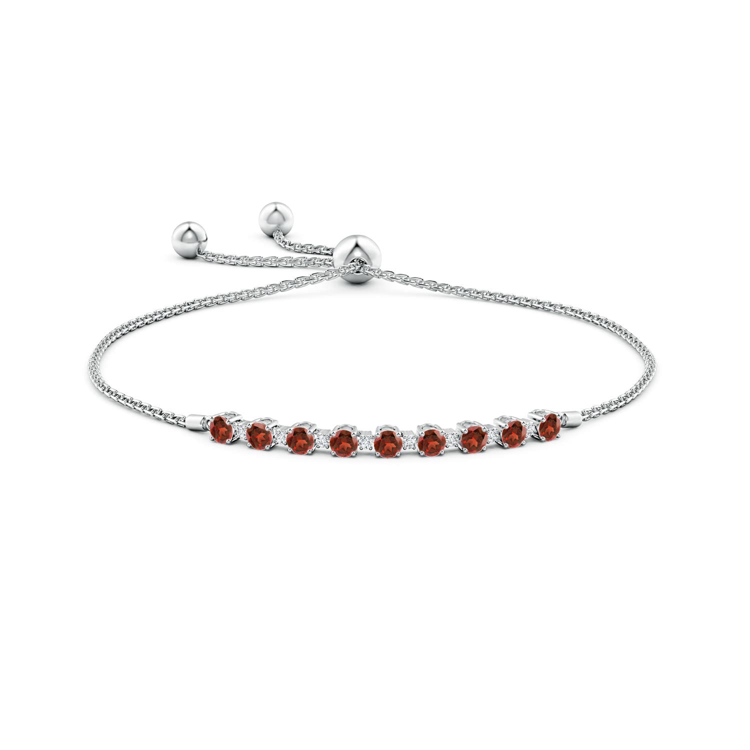 3mm AAA Garnet and Diamond Tennis Bolo Bracelet in White Gold - side 1