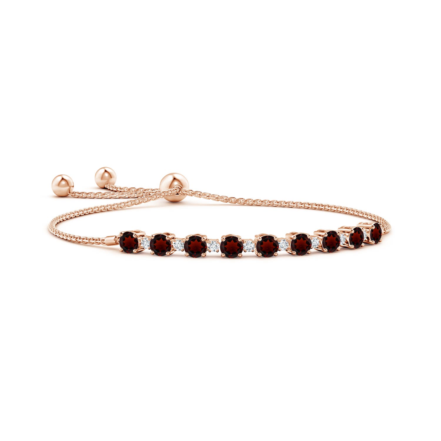 4mm AA Garnet and Diamond Tennis Bolo Bracelet in Rose Gold