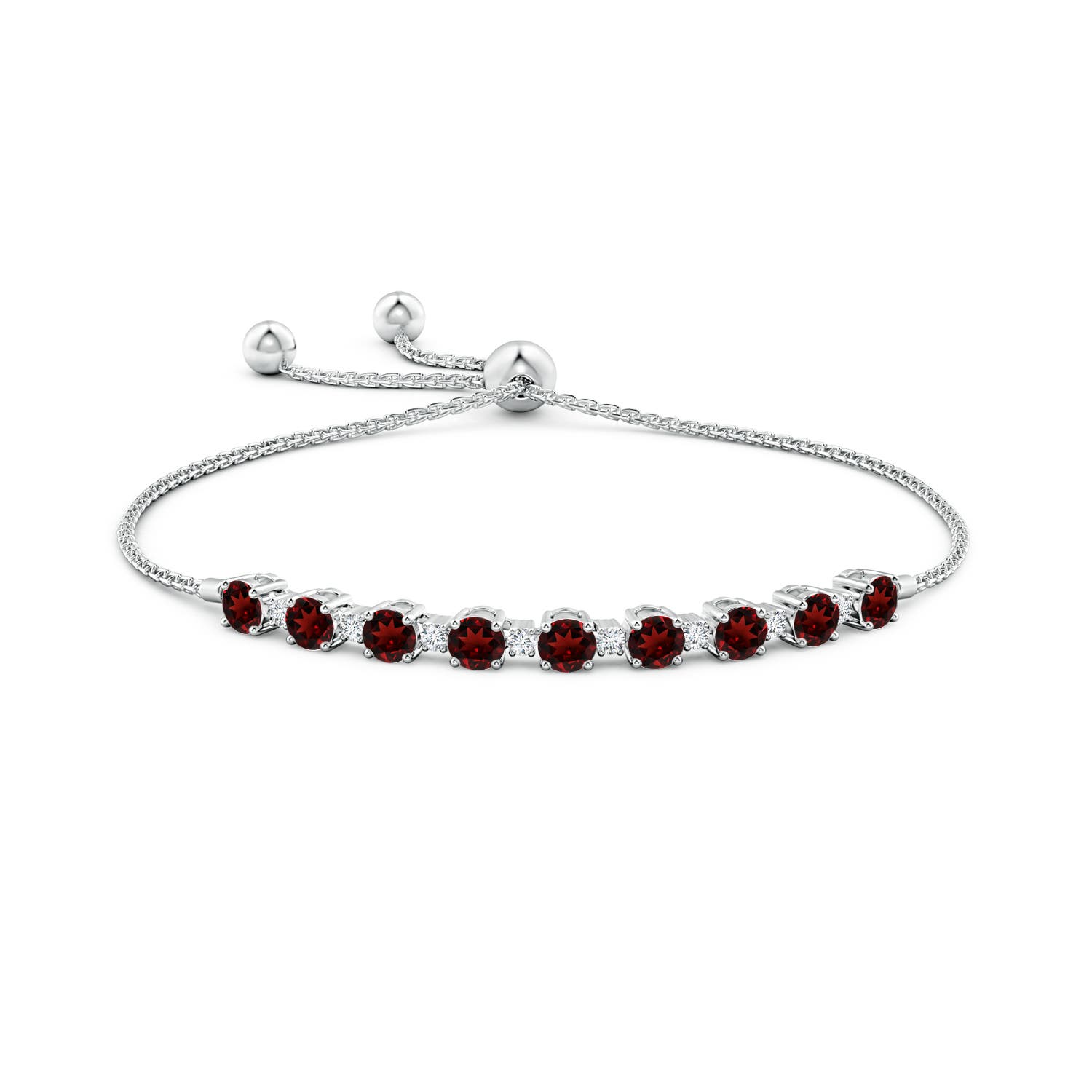 4mm AAA Garnet and Diamond Tennis Bolo Bracelet in White Gold - side 1
