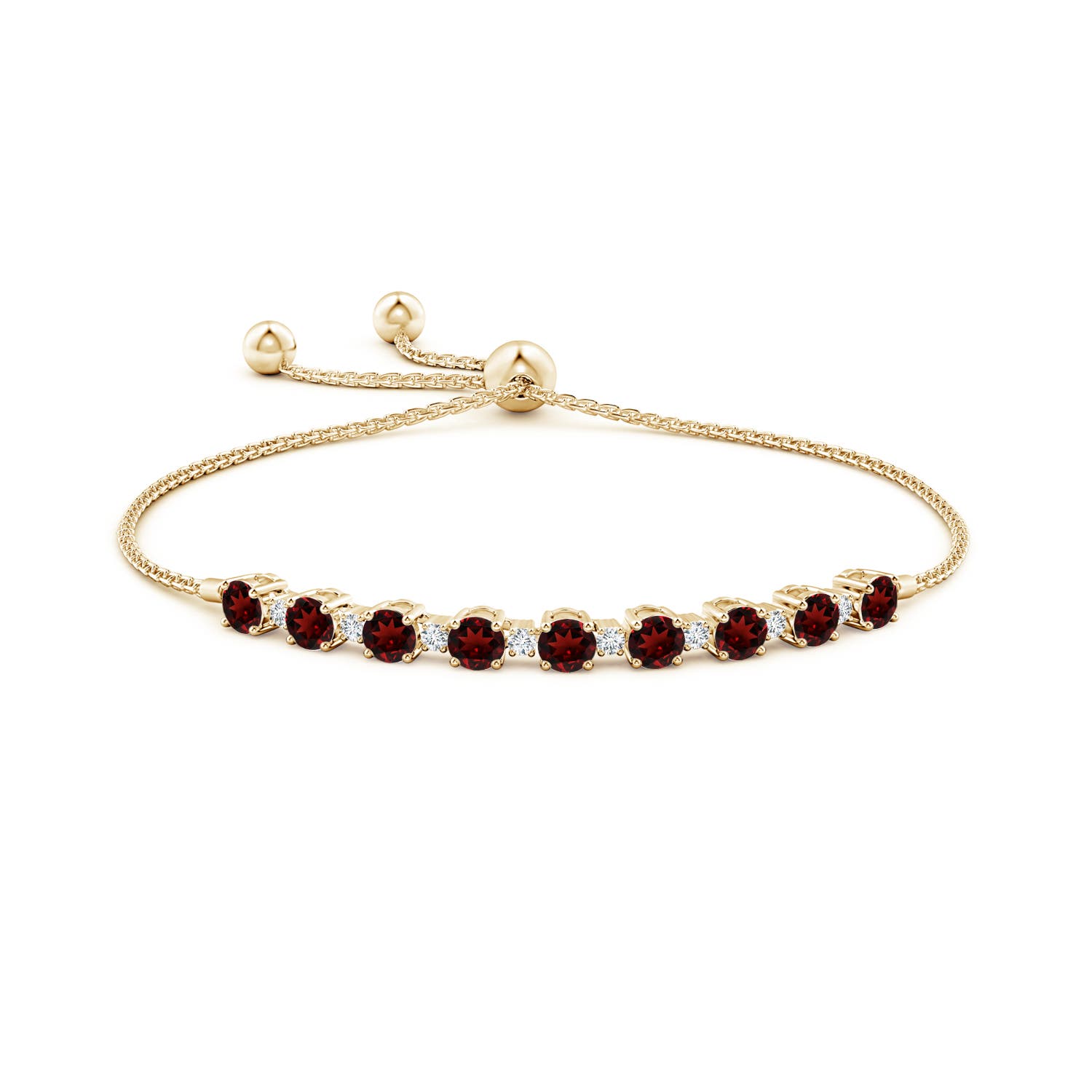 4mm AAA Garnet and Diamond Tennis Bolo Bracelet in Yellow Gold