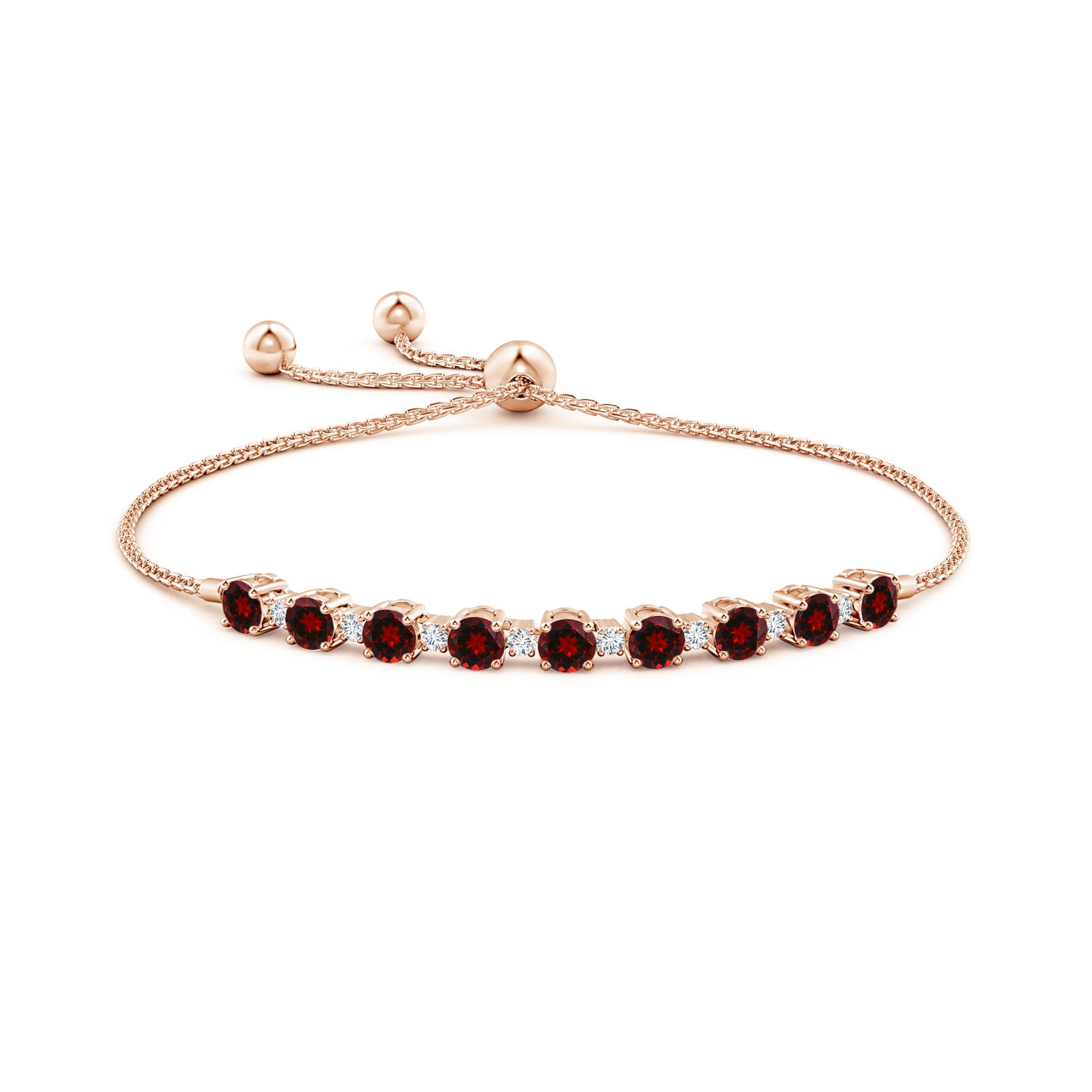 4mm AAAA Garnet and Diamond Tennis Bolo Bracelet in Rose Gold