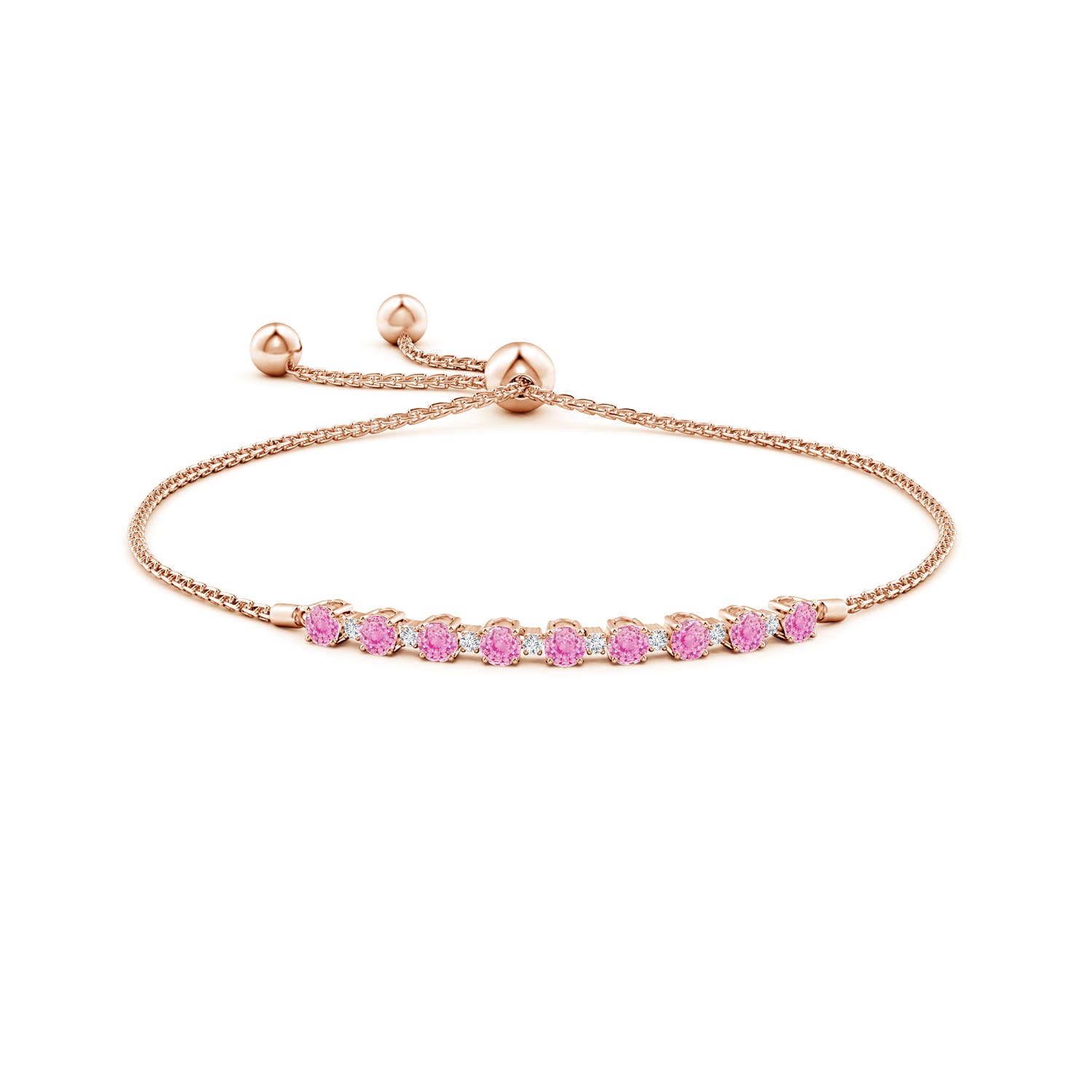 3mm A Pink Sapphire and Diamond Tennis Bolo Bracelet in Rose Gold
