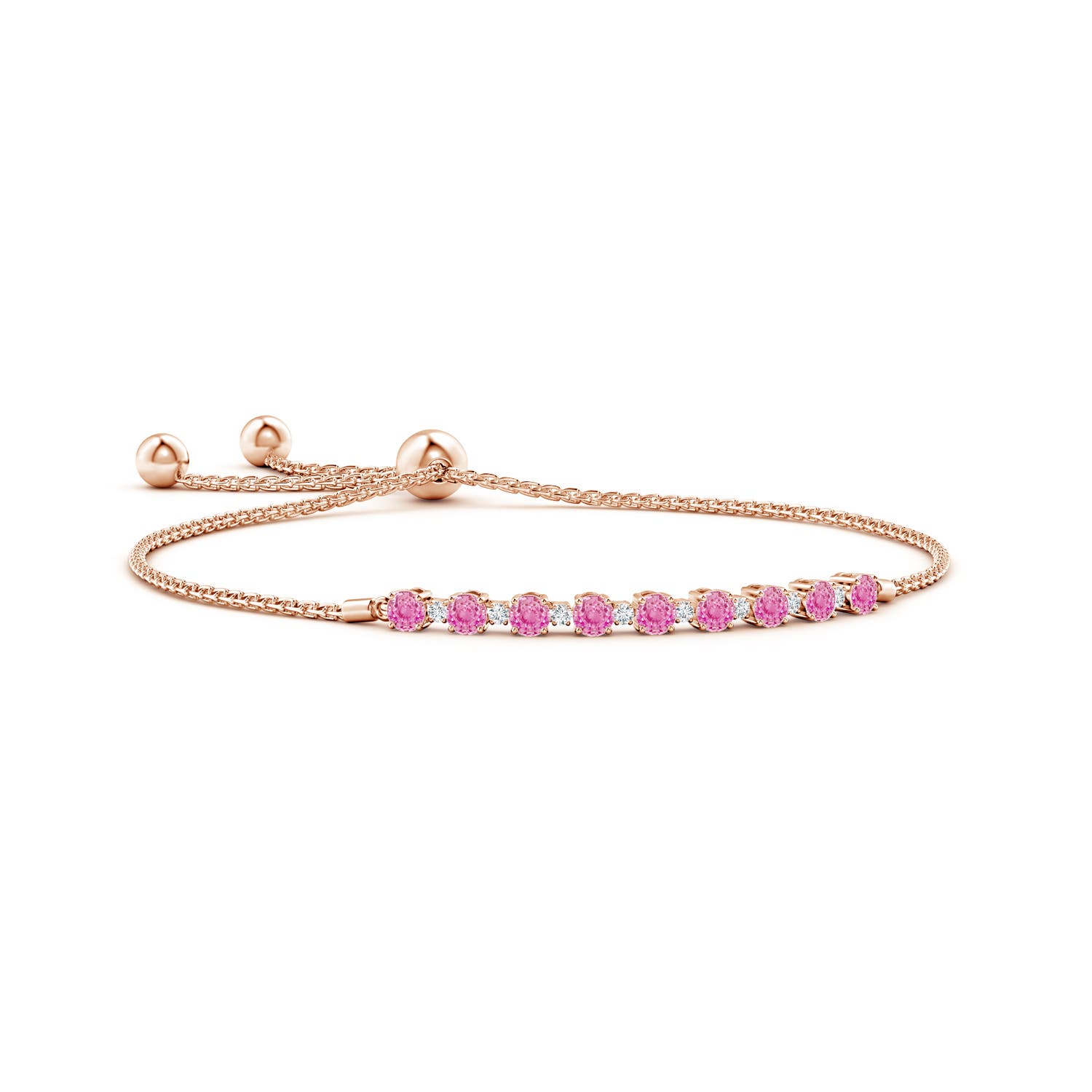 3mm AA Pink Sapphire and Diamond Tennis Bolo Bracelet in Rose Gold