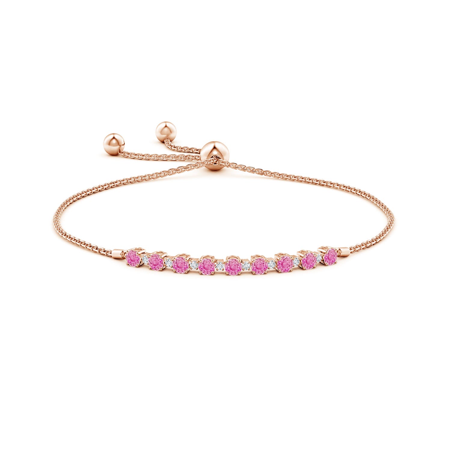 3mm AA Pink Sapphire and Diamond Tennis Bolo Bracelet in Rose Gold