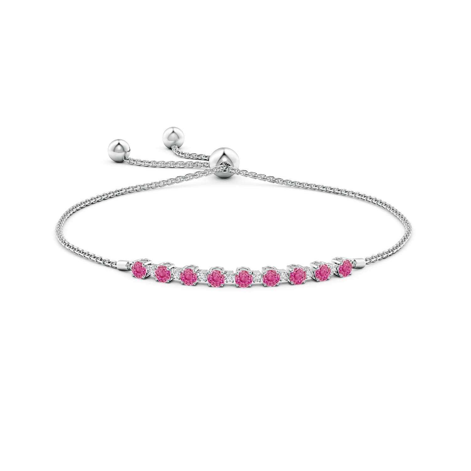 3mm AAA Pink Sapphire and Diamond Tennis Bolo Bracelet in White Gold