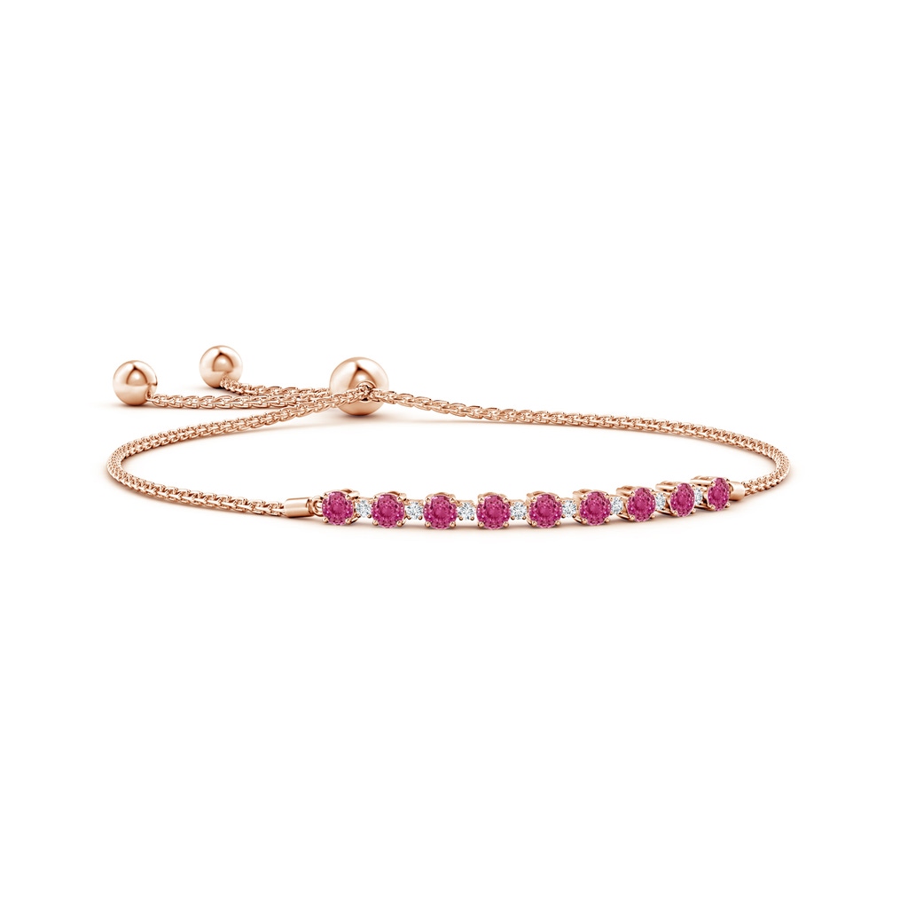 3mm AAAA Pink Sapphire and Diamond Tennis Bolo Bracelet in Rose Gold