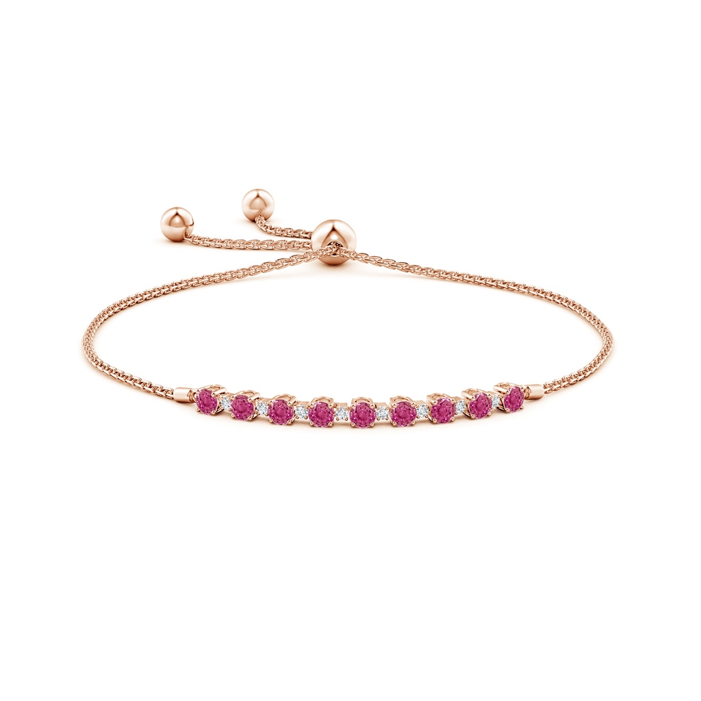 3mm AAAA Pink Sapphire and Diamond Tennis Bolo Bracelet in Rose Gold Side-1