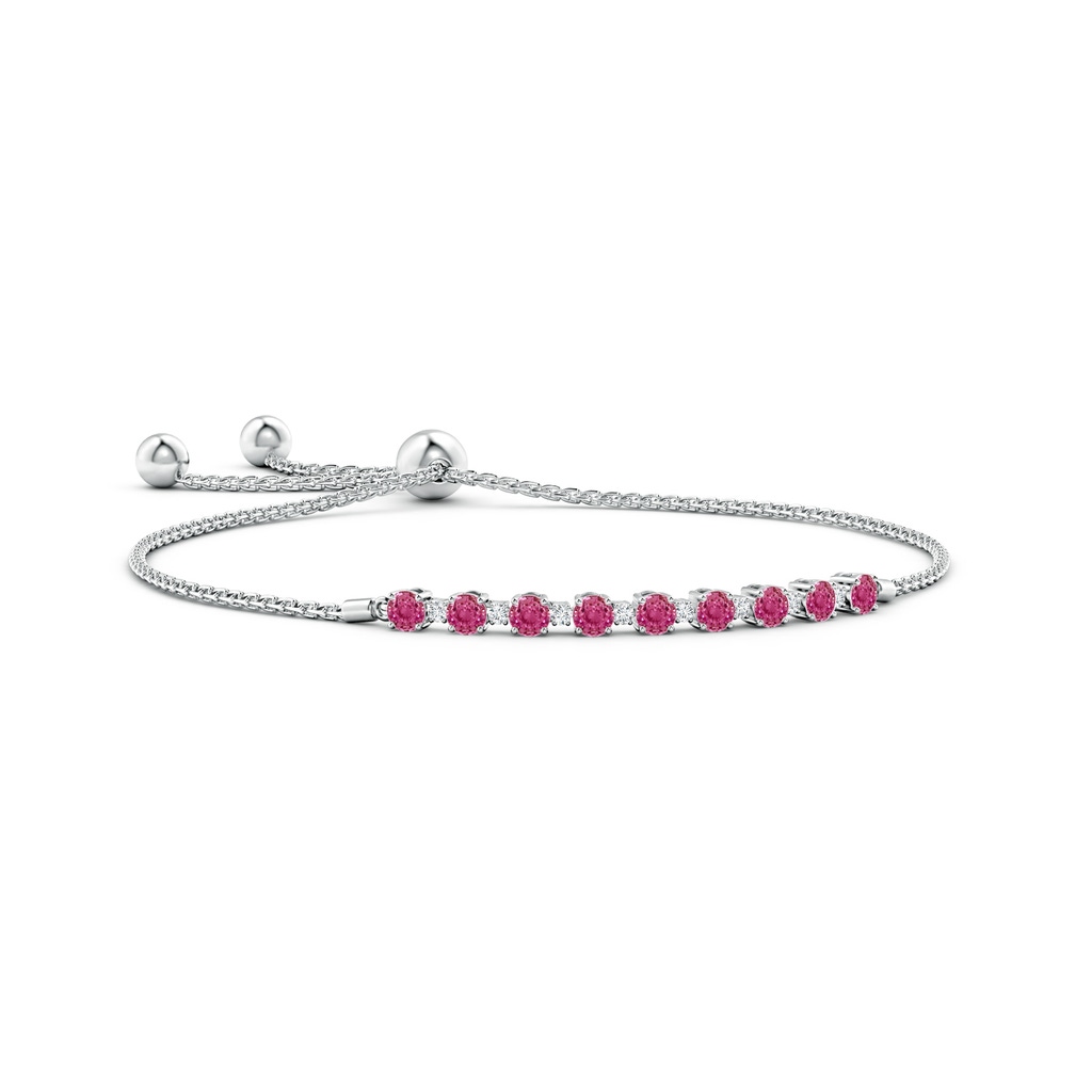 3mm AAAA Pink Sapphire and Diamond Tennis Bolo Bracelet in White Gold