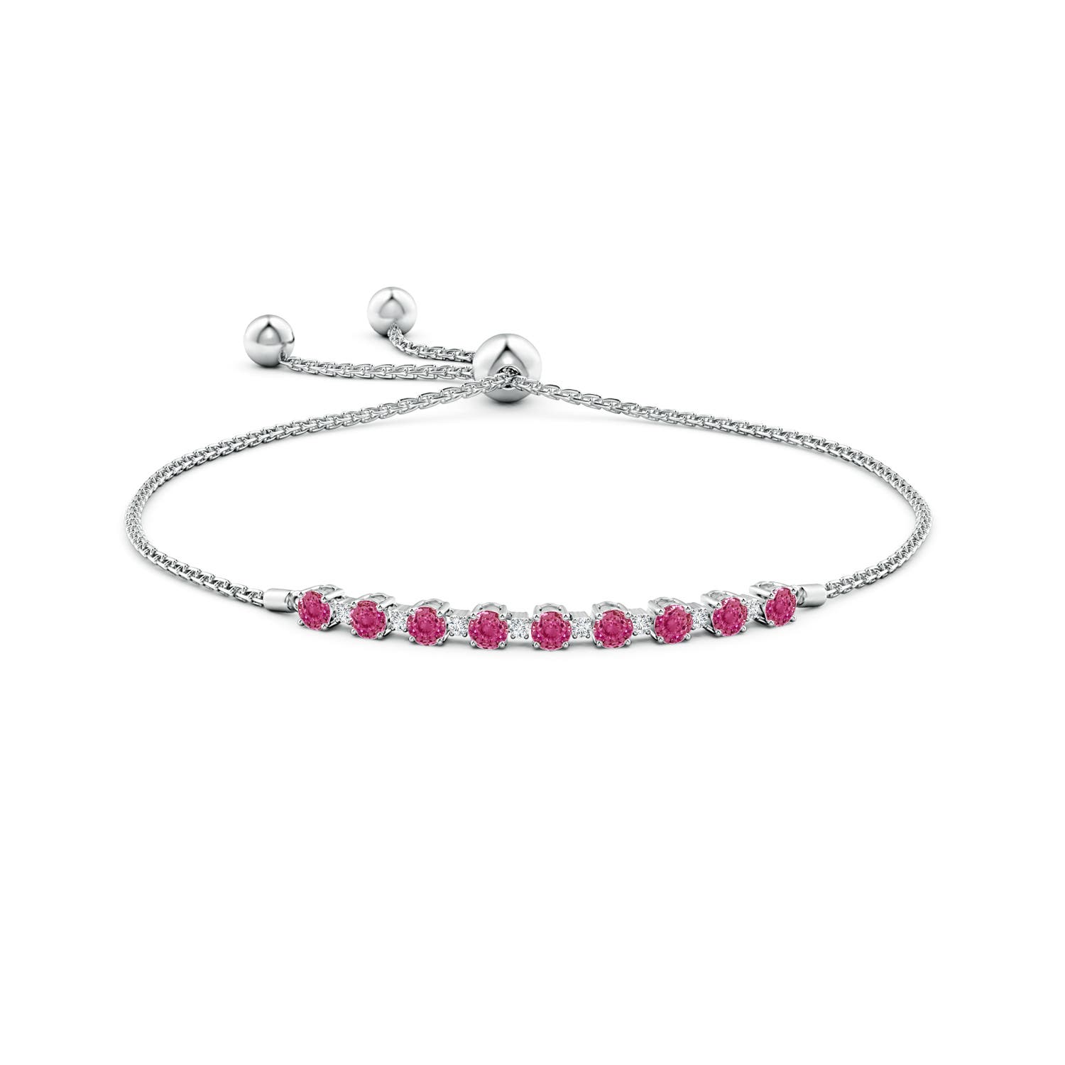 3mm AAAA Pink Sapphire and Diamond Tennis Bolo Bracelet in White Gold - side 1