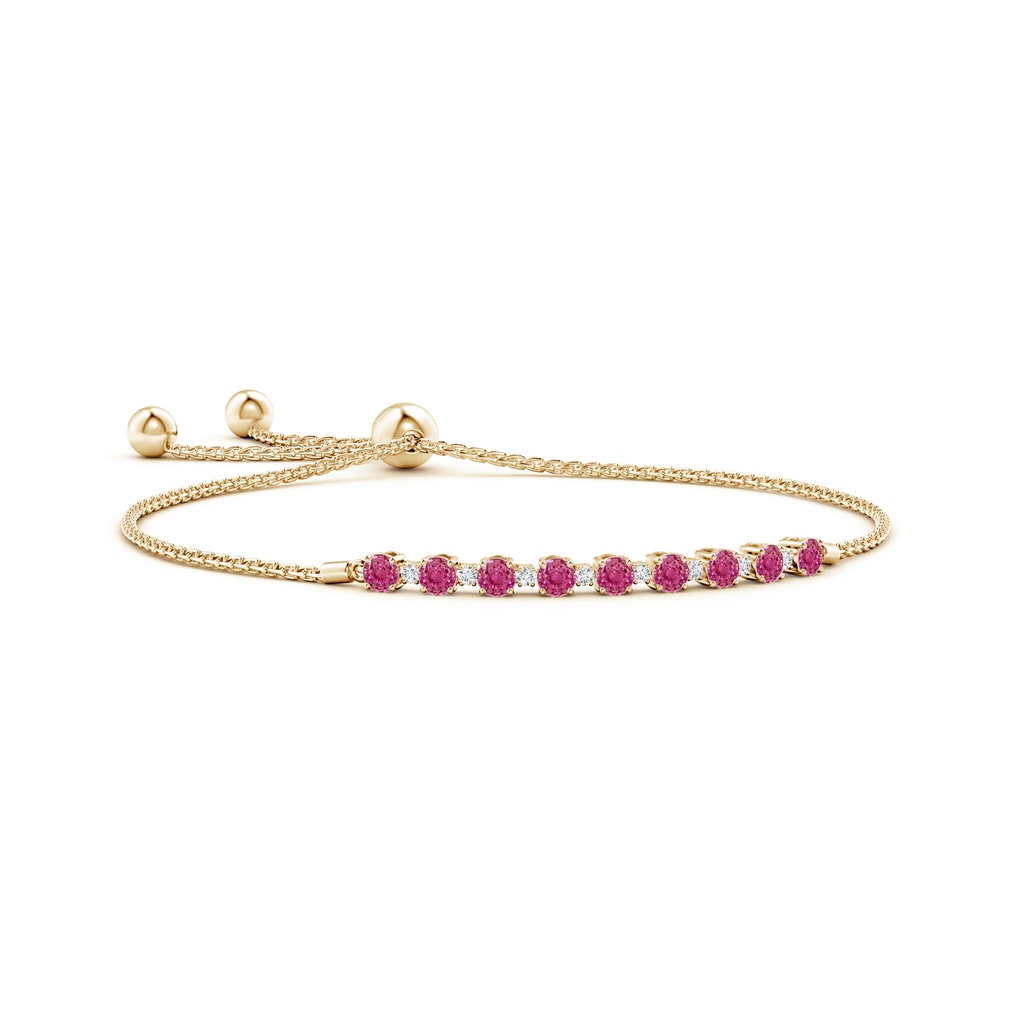 3mm AAAA Pink Sapphire and Diamond Tennis Bolo Bracelet in Yellow Gold