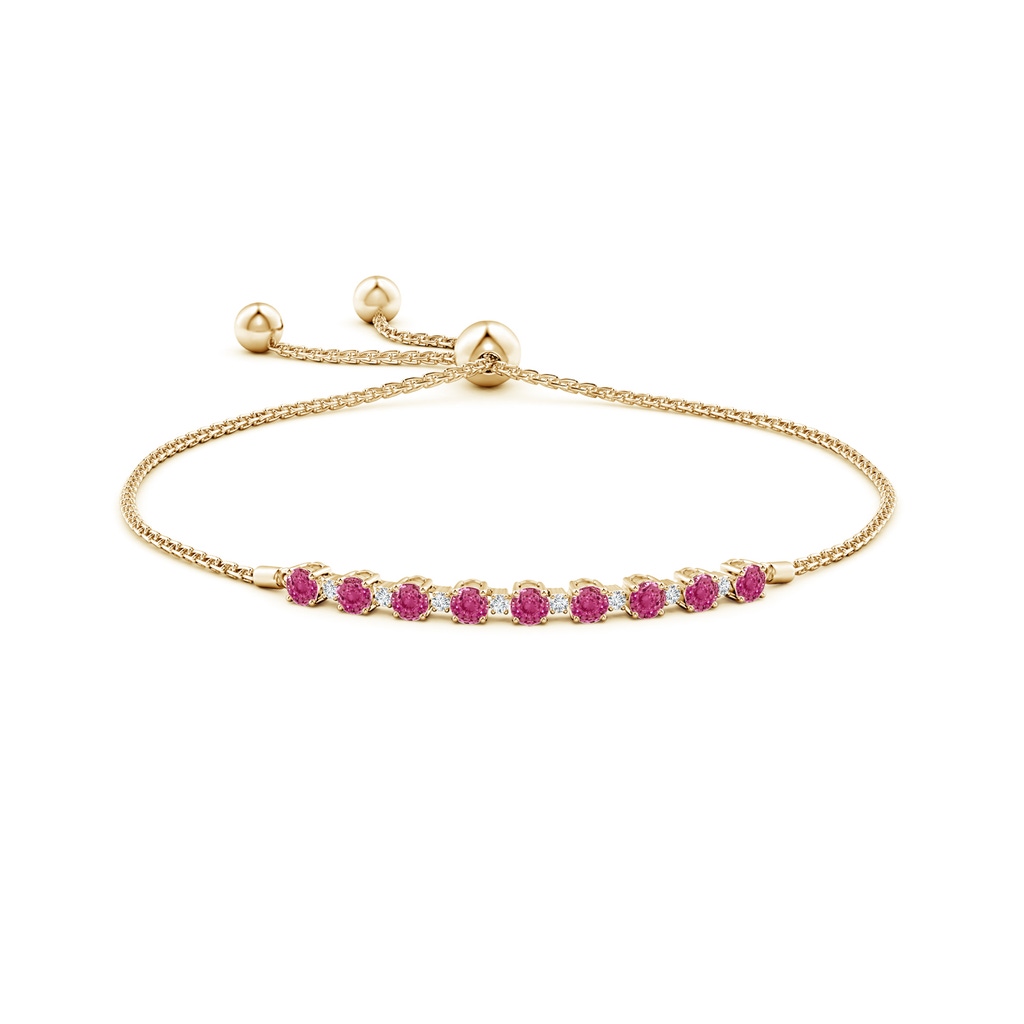 3mm AAAA Pink Sapphire and Diamond Tennis Bolo Bracelet in Yellow Gold Side-1