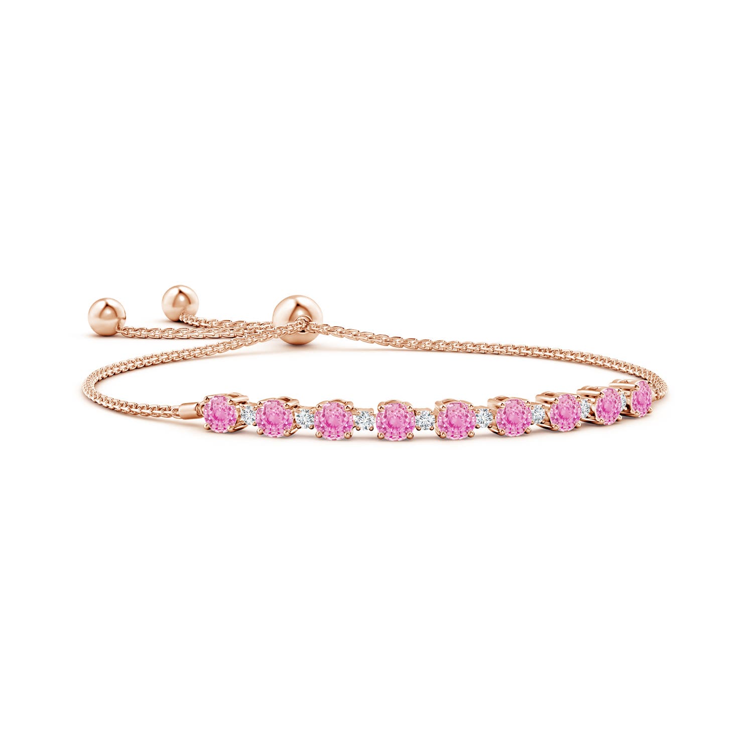 4mm A Pink Sapphire and Diamond Tennis Bolo Bracelet in Rose Gold