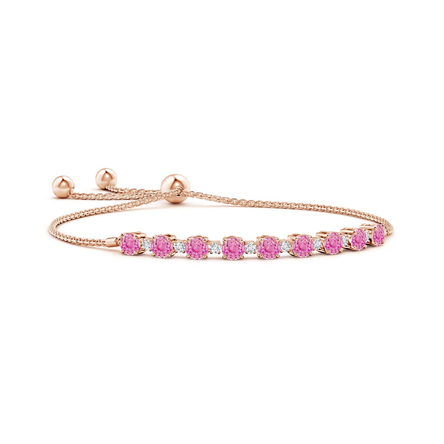 4mm AA Pink Sapphire and Diamond Tennis Bolo Bracelet in Rose Gold