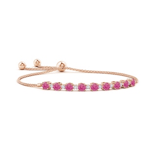4mm AAA Pink Sapphire and Diamond Tennis Bolo Bracelet in Rose Gold