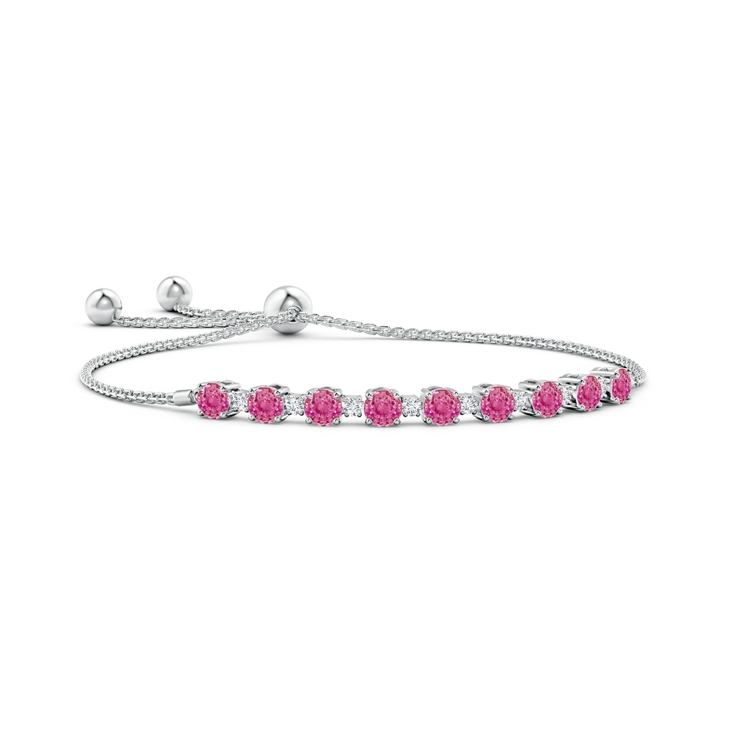4mm AAA Pink Sapphire and Diamond Tennis Bolo Bracelet in White Gold