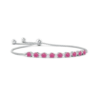 4mm AAA Pink Sapphire and Diamond Tennis Bolo Bracelet in White Gold