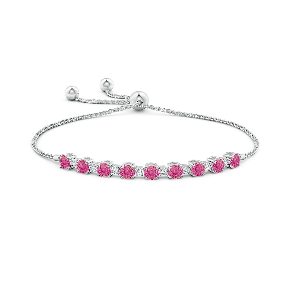 4mm AAA Pink Sapphire and Diamond Tennis Bolo Bracelet in White Gold Side-1