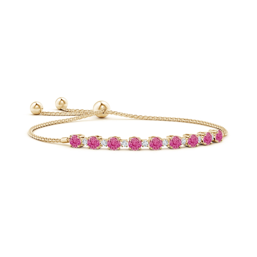 4mm AAA Pink Sapphire and Diamond Tennis Bolo Bracelet in Yellow Gold