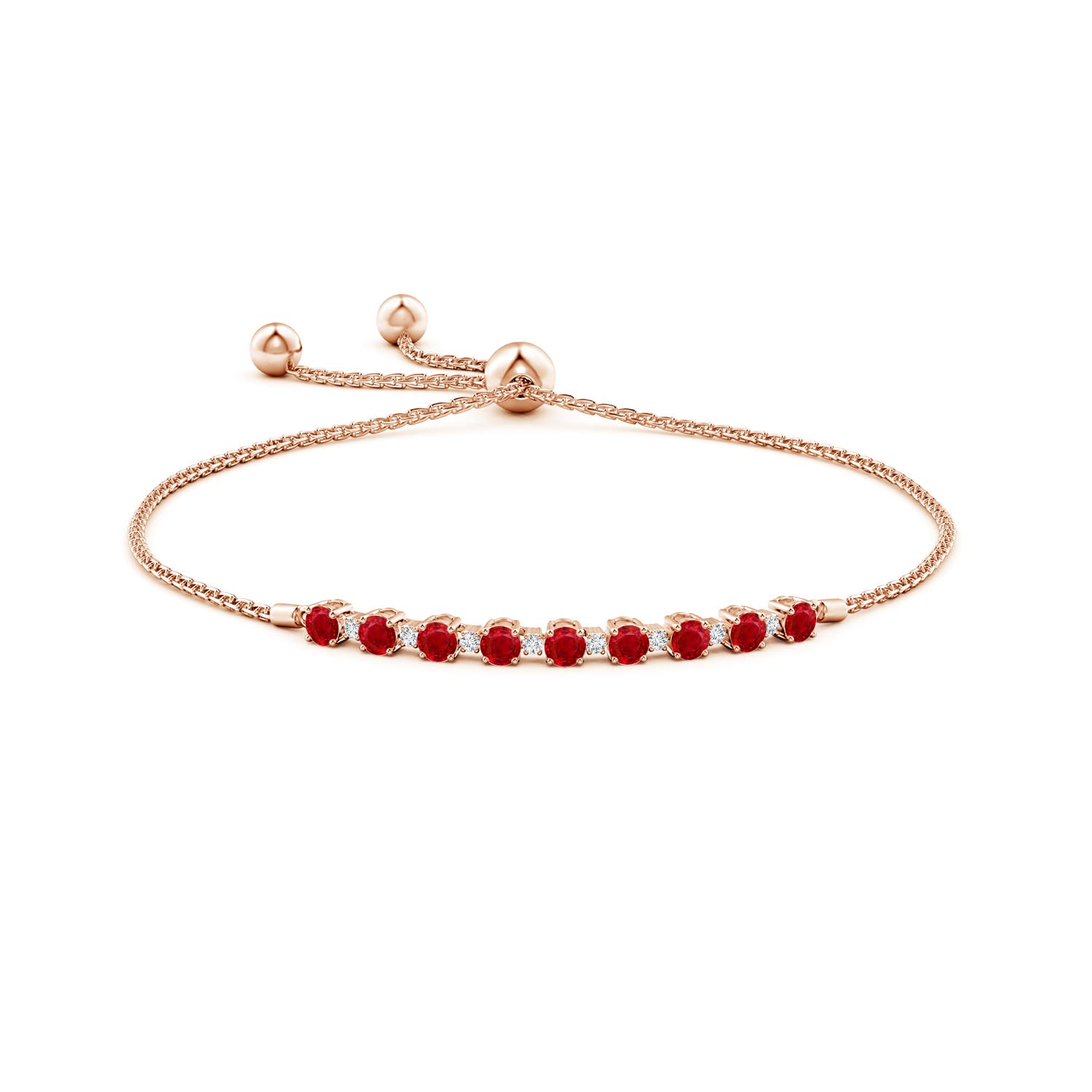 3mm AAA Ruby and Diamond Tennis Bolo Bracelet in Rose Gold - side 3