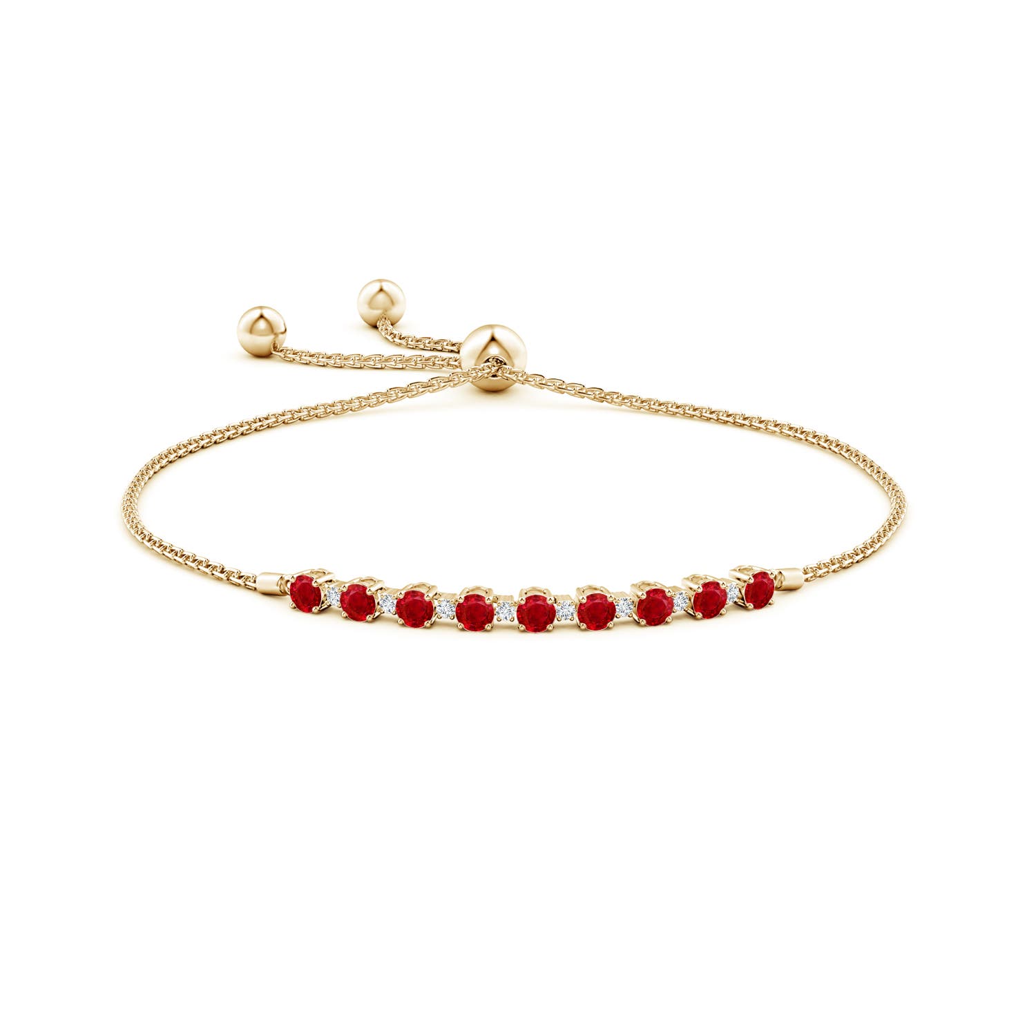 3mm AAA Ruby and Diamond Tennis Bolo Bracelet in Yellow Gold
