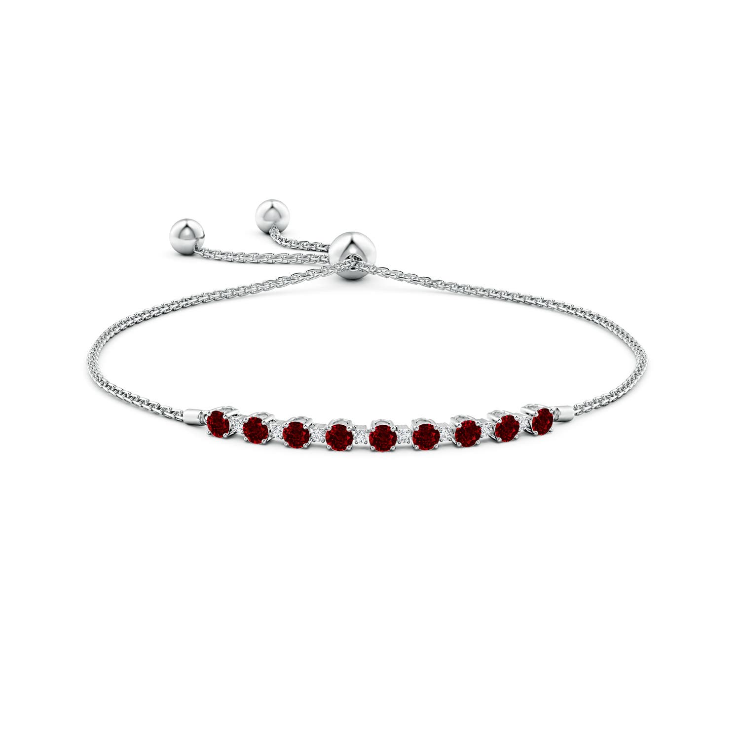 3mm AAAA Ruby and Diamond Tennis Bolo Bracelet in White Gold