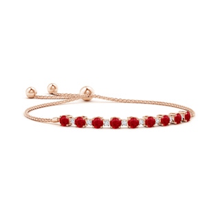 4mm AAA Ruby and Diamond Tennis Bolo Bracelet in 10K Rose Gold