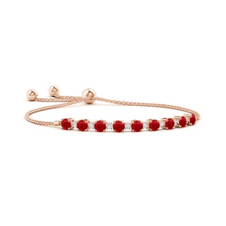 4mm AAA Ruby and Diamond Tennis Bolo Bracelet in Rose Gold