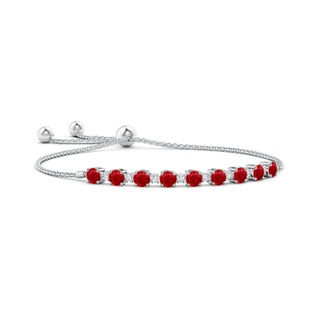 4mm AAA Ruby and Diamond Tennis Bolo Bracelet in White Gold
