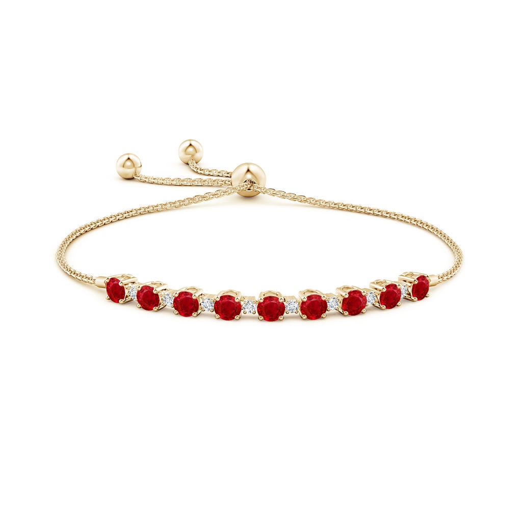 4mm AAA Ruby and Diamond Tennis Bolo Bracelet in Yellow Gold Side 199