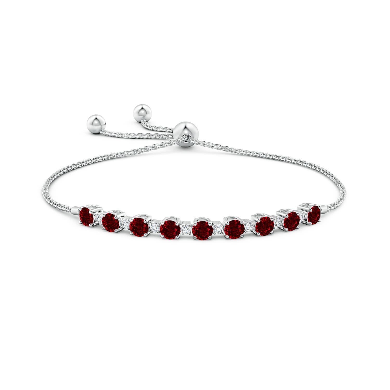 4mm AAAA Ruby and Diamond Tennis Bolo Bracelet in White Gold