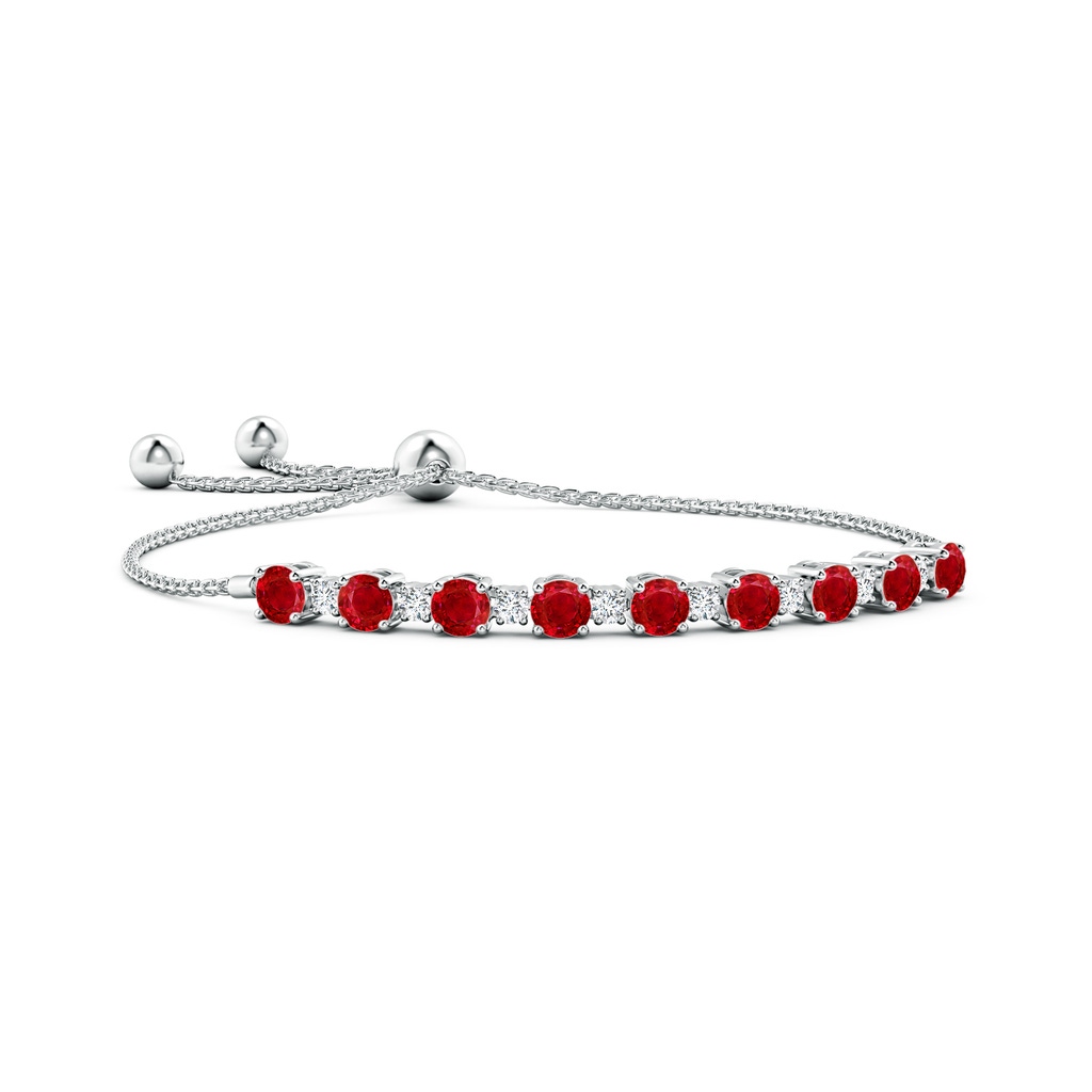 5mm AAA Ruby and Diamond Tennis Bolo Bracelet in White Gold