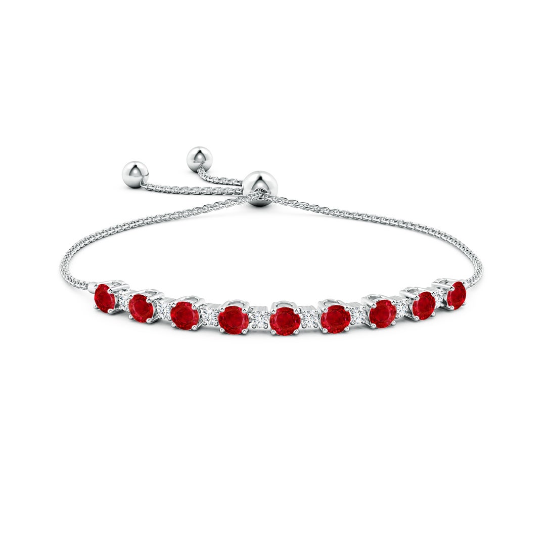 5mm AAA Ruby and Diamond Tennis Bolo Bracelet in White Gold - side 3
