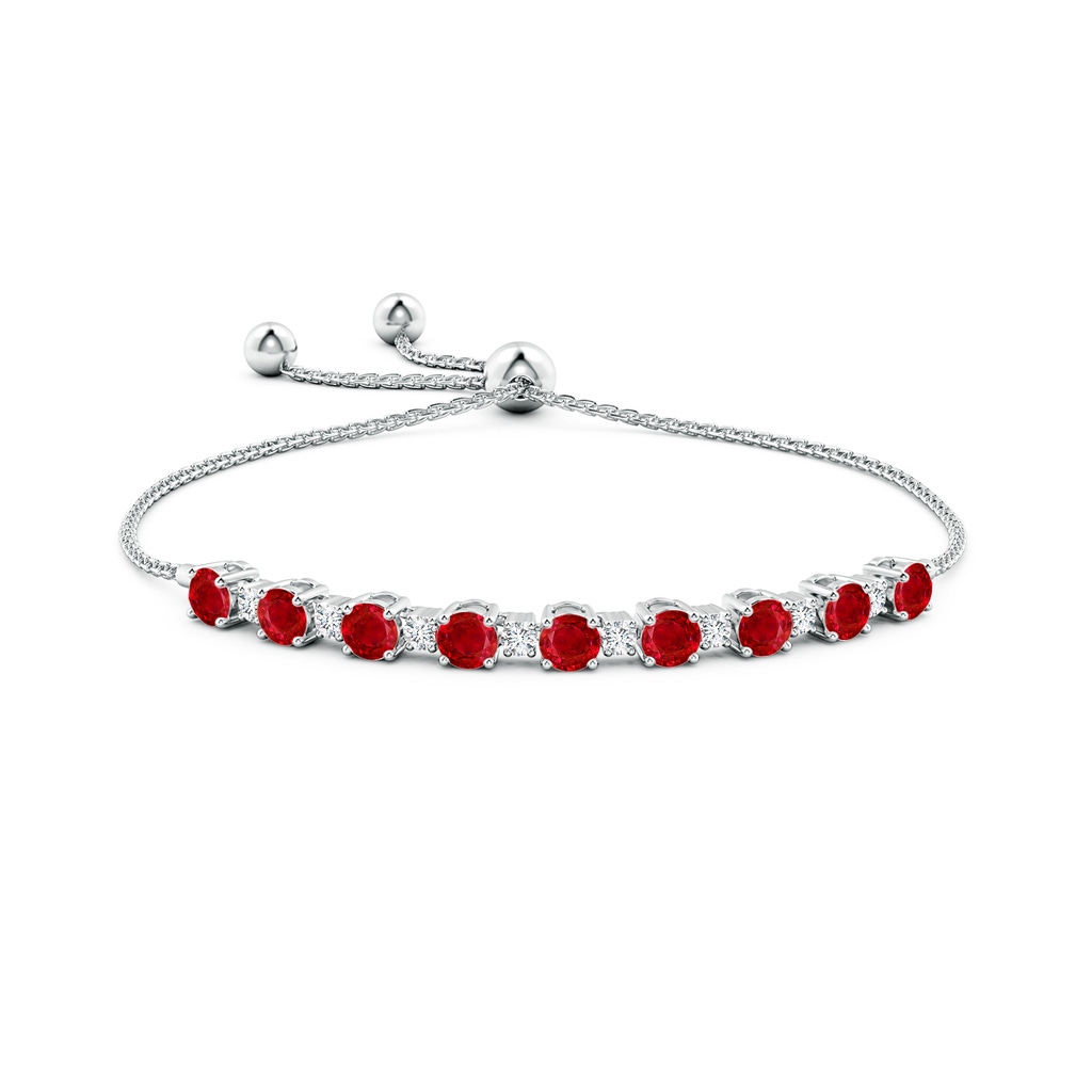 5mm AAA Ruby and Diamond Tennis Bolo Bracelet in White Gold Side 199