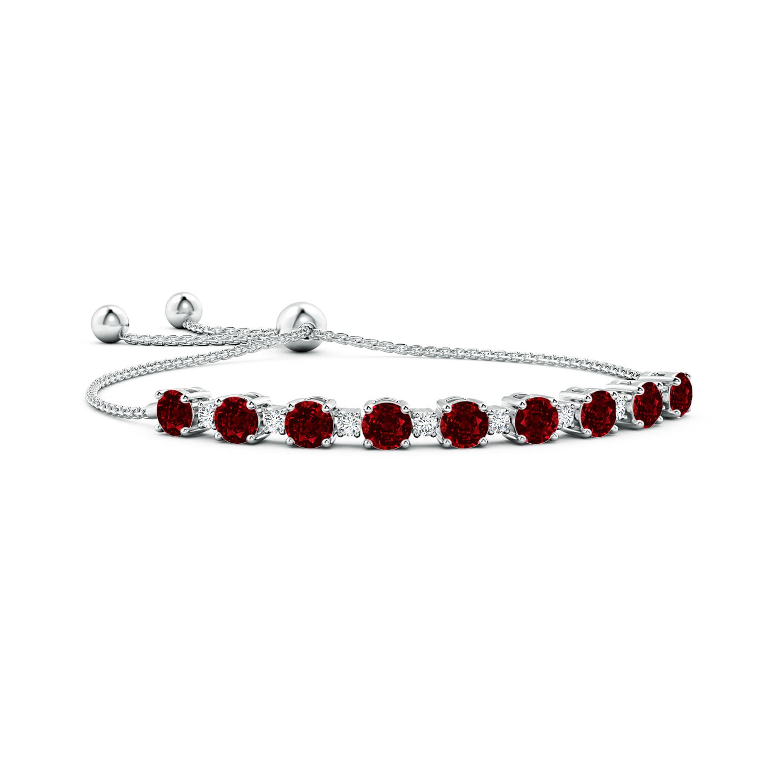 6mm AAAA Ruby and Diamond Tennis Bolo Bracelet in White Gold