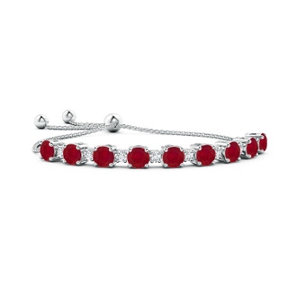 7mm AA Ruby and Diamond Tennis Bolo Bracelet in 10K White Gold