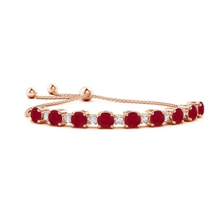 7mm AA Ruby and Diamond Tennis Bolo Bracelet in 9K Rose Gold