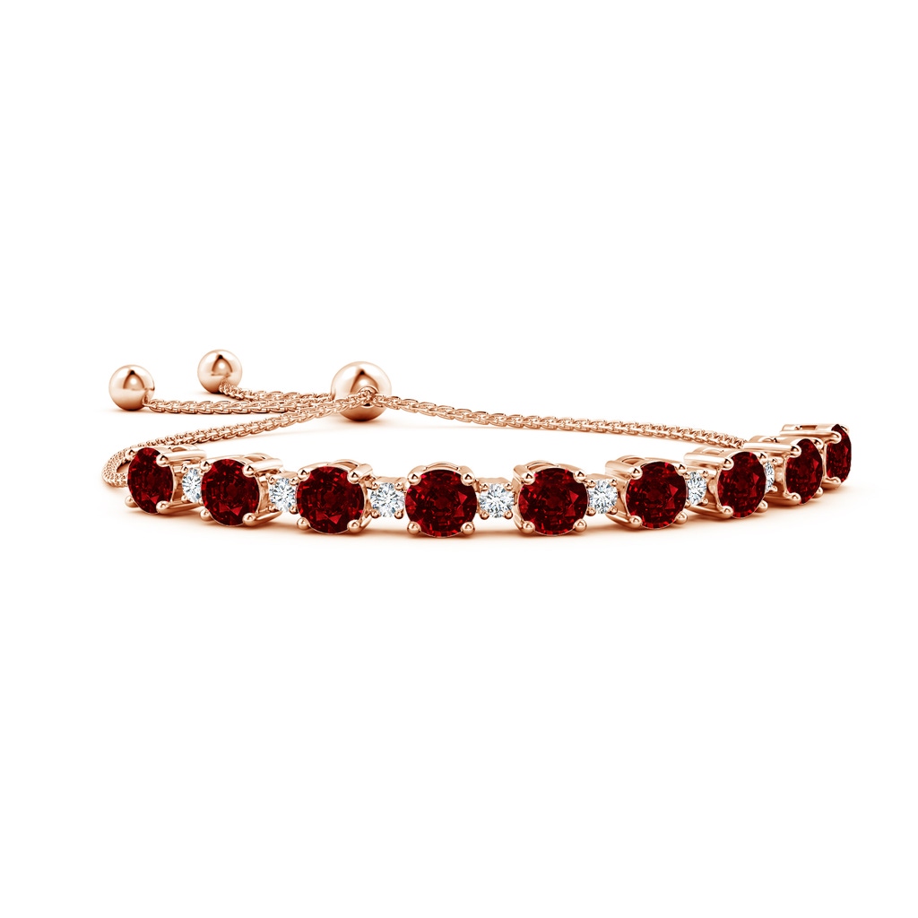 7mm AAAA Ruby and Diamond Tennis Bolo Bracelet in Rose Gold