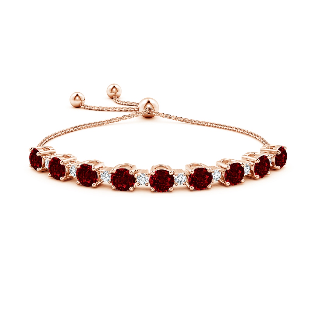 7mm AAAA Ruby and Diamond Tennis Bolo Bracelet in Rose Gold Side 199